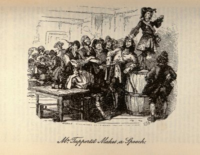 'Mr Tappertit Makes a Speech', fra 'Barnaby Rudge' av Charles Dickens (1812-70) av Hablot Knight Browne